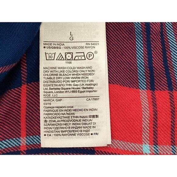 Gap Soft plaid popover short-sleeved V-neck cuffed sleeves L - Picture 4 of 4